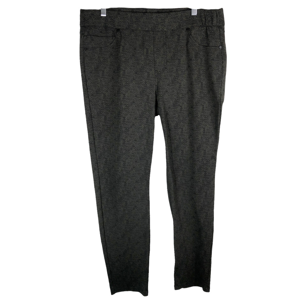 Liverpool Size 16 Pants Pull On Green Black Herringbone Print Legging Skinny 770